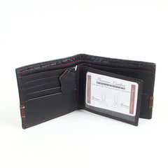 Genuine leather wallet for men chocolate brown with brown strip