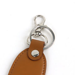 Genuine leather keychain oval beige