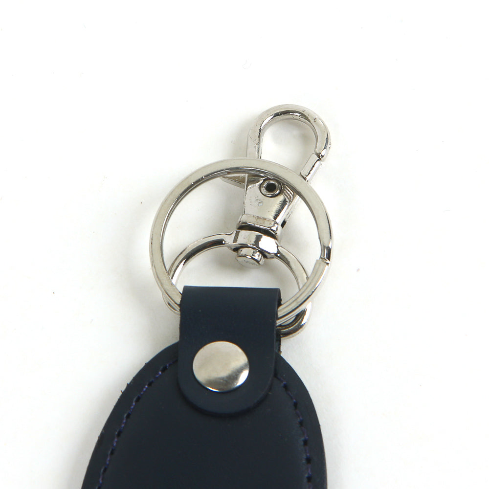 Genuine leather keychain oval blue