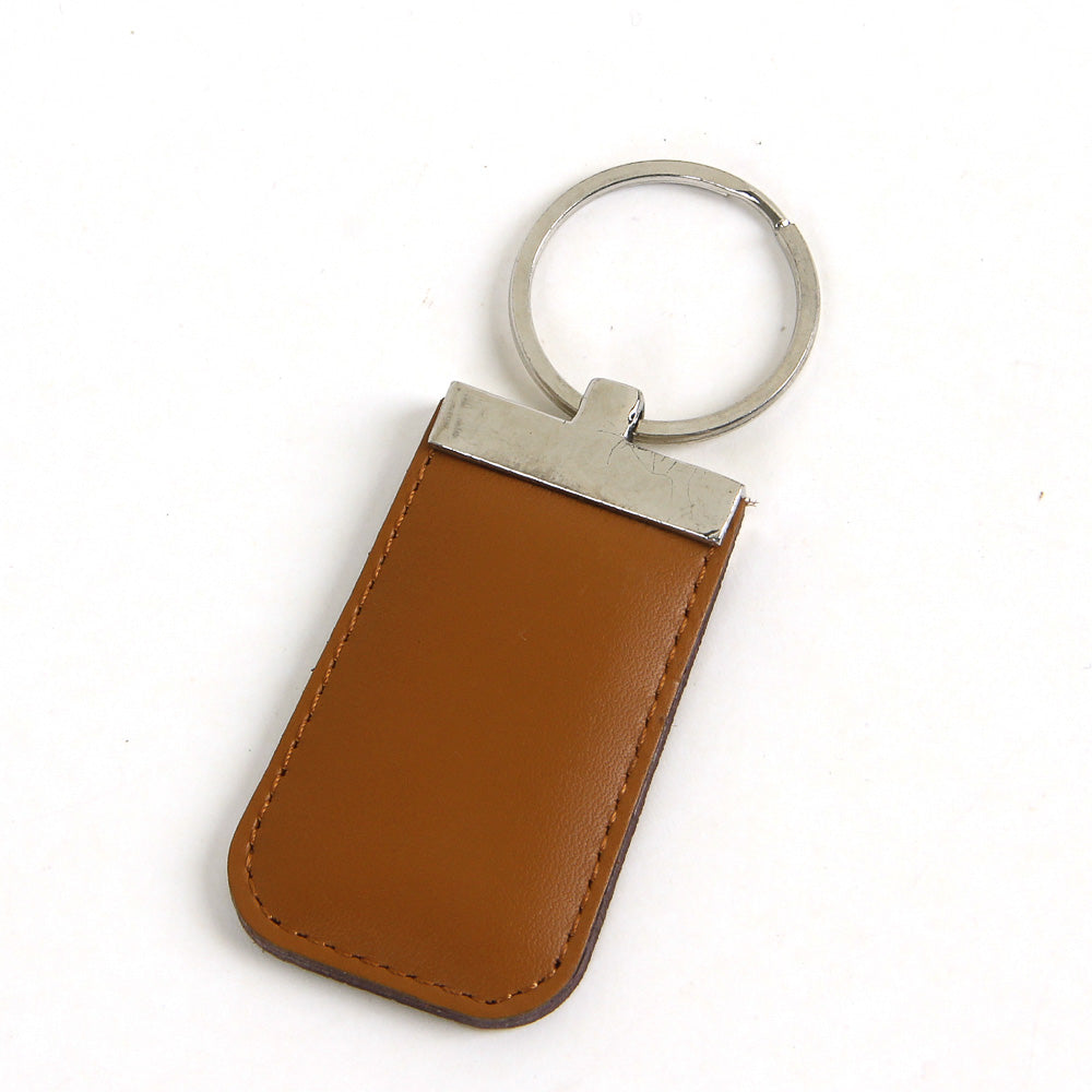 Genuine leather keychain rectangle beige