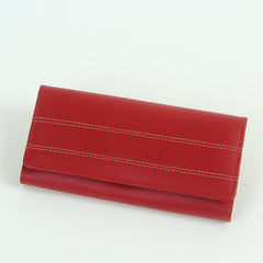 Woman's genuine leather wallet red with thread design