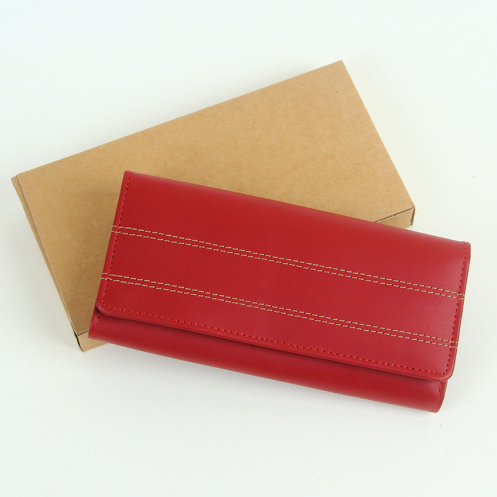 Woman's genuine leather wallet red with thread design