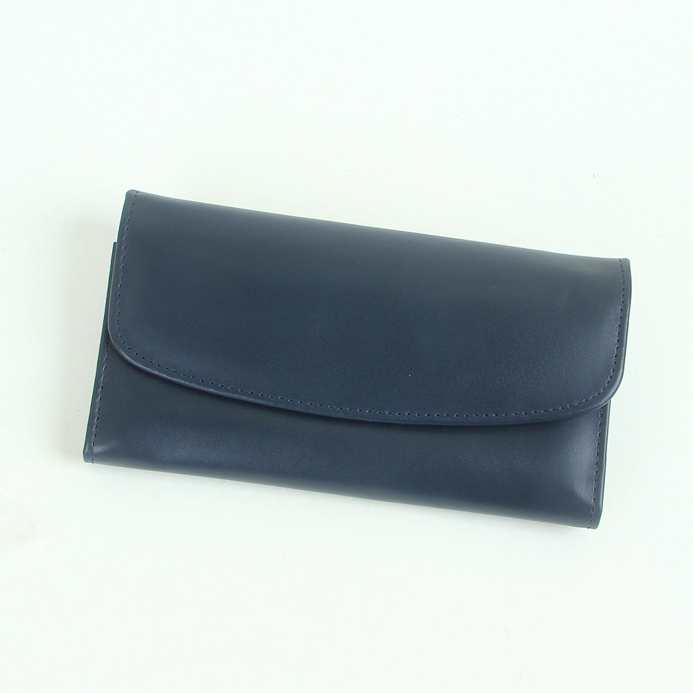 Woman's genuine leather purse blue with button lock