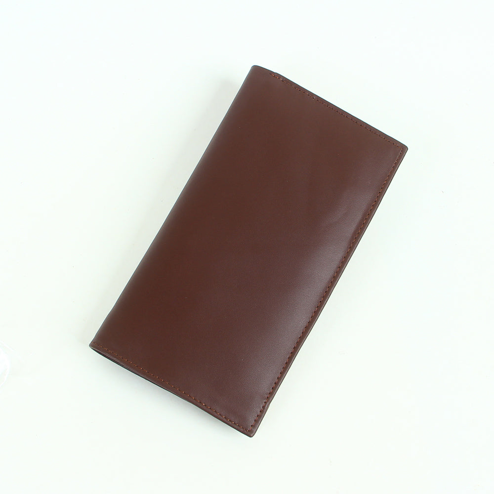 Genuine leather bifold long travel wallet brown