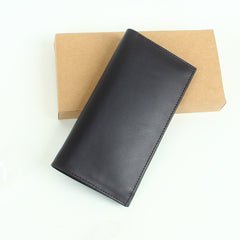 Genuine leather bifold long travel wallet black