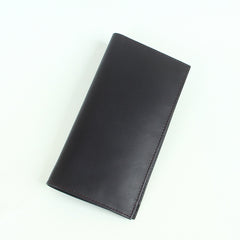 Genuine leather bifold long travel wallet black