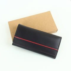 Woman's genuine leather wallet black with red thread design