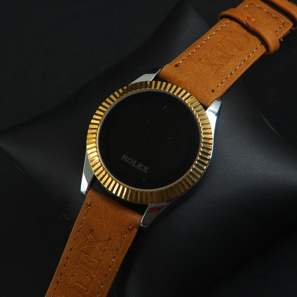 Men's Touch LED Watch Golden Dial with Brown Straps