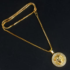 Mens Chain Locket Gold Lion Style Big