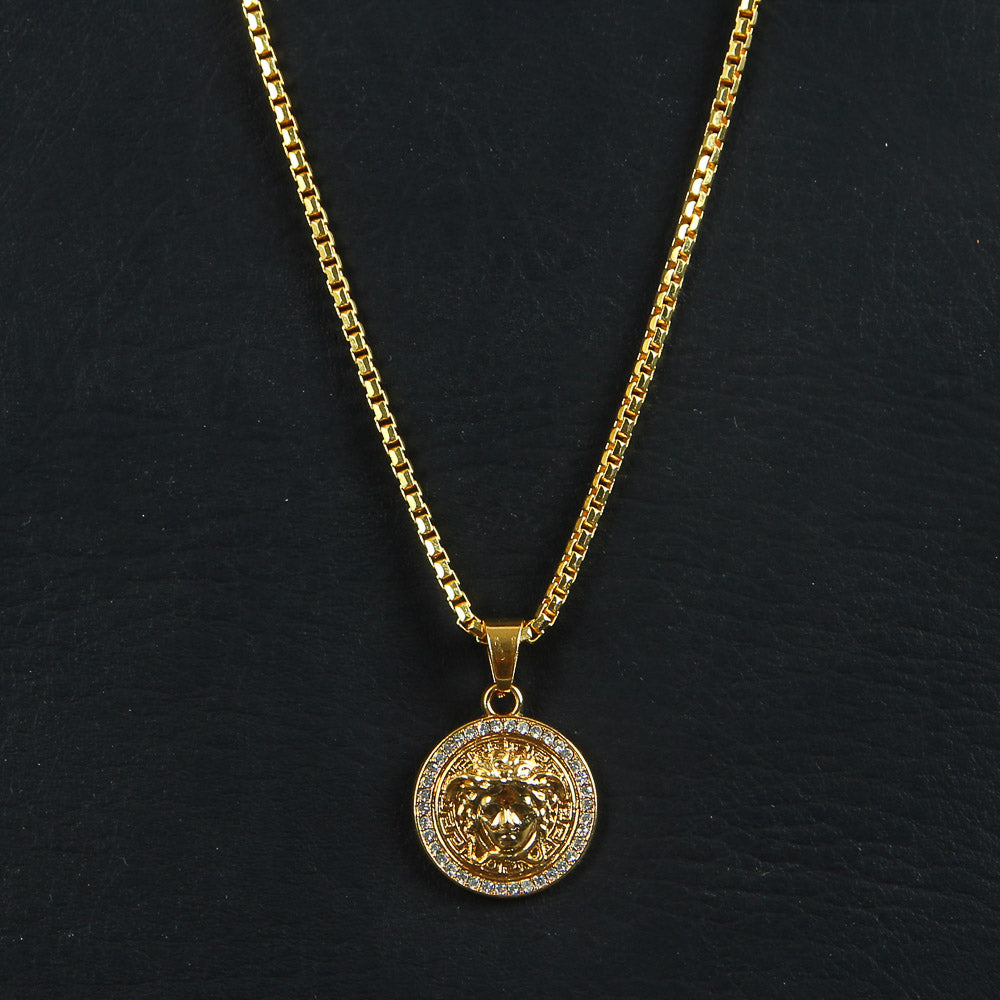 Mens Chain Locket Gold Lion Style Small