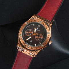 Red Leather Strap 1167 Men's Wrist Watch