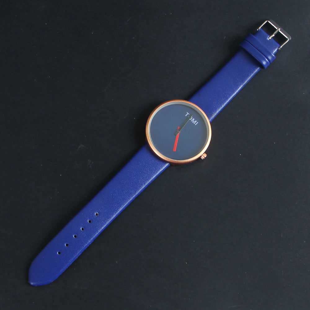 Blue Strap Rosegold Dial Wrist Watch For Men & Women