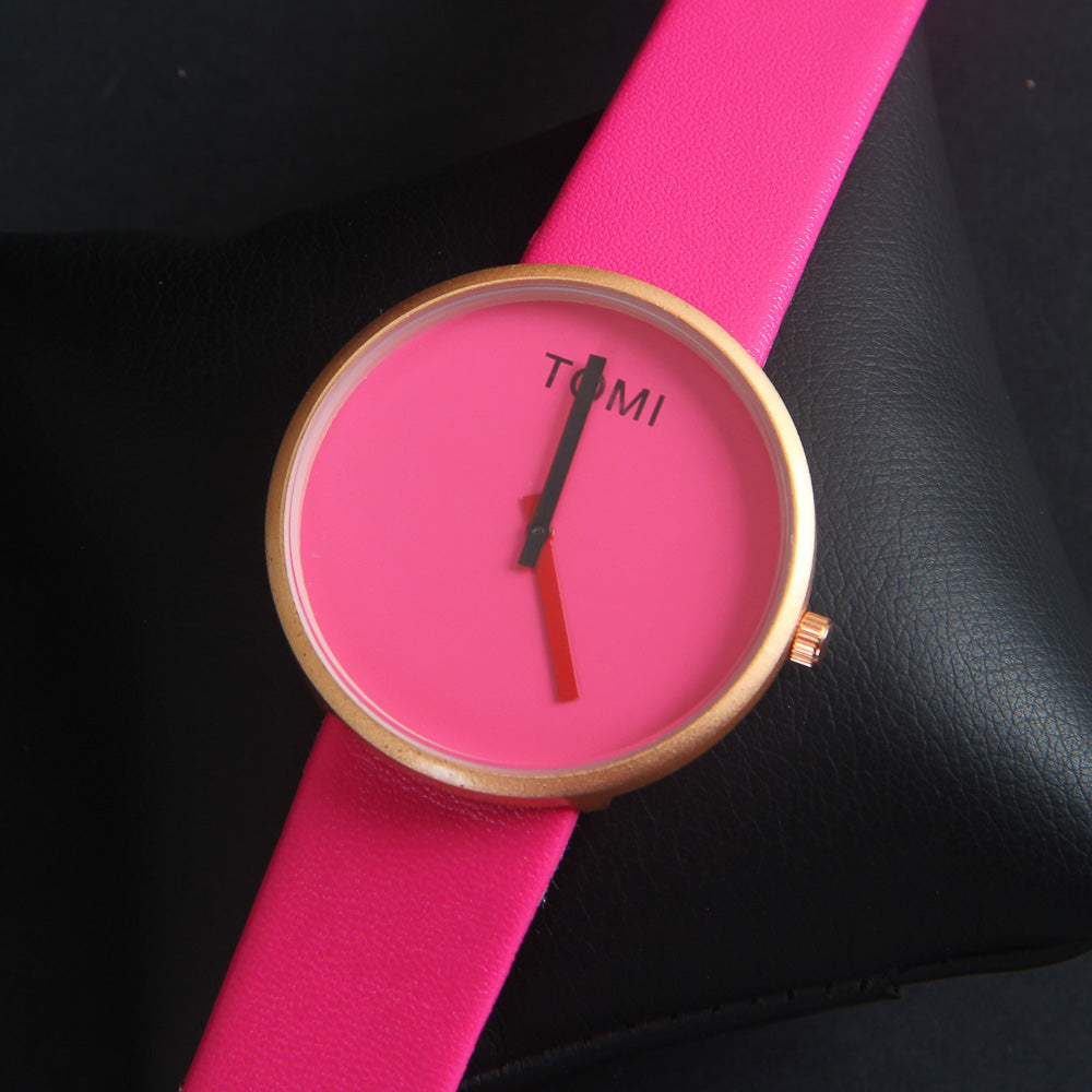 Pink Strap Rosegold Dial Wrist Watch For Men & Women