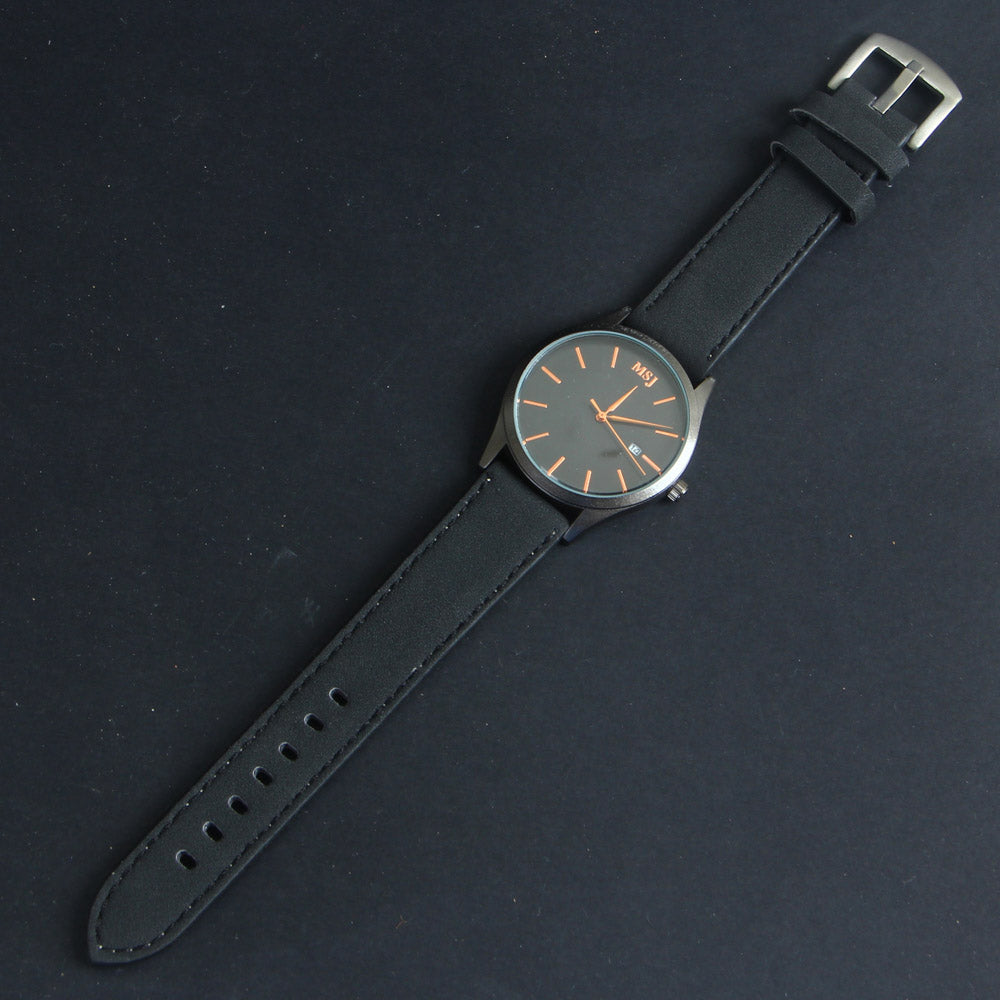 Black Leather Strap Black Dial with MJ2012 Wrist Watch
