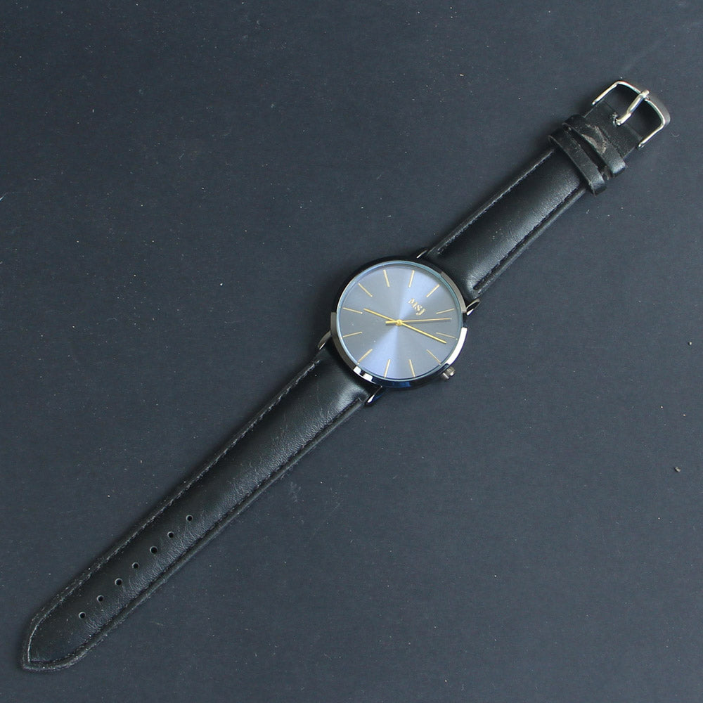 Black Leather Strap Black Dial Fashion MJ2010 Wrist Watch