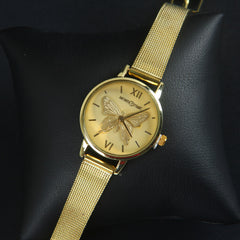 Women Wrist Watch Golden Strap with Golden Dial S