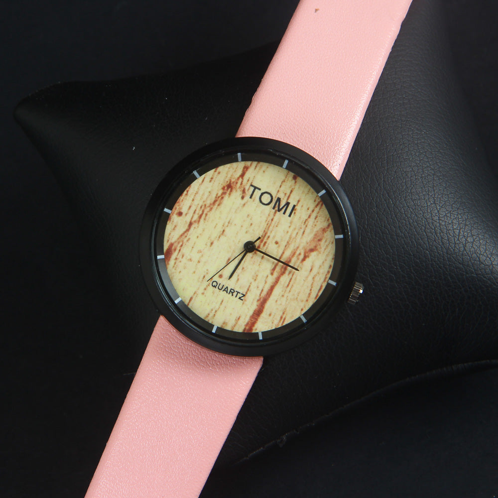Pink Strap Black Dial Wrist Watch
