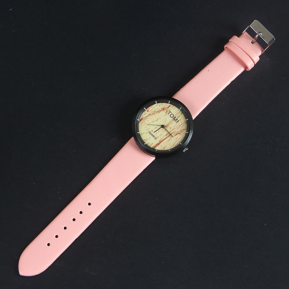 Pink Strap Black Dial Wrist Watch