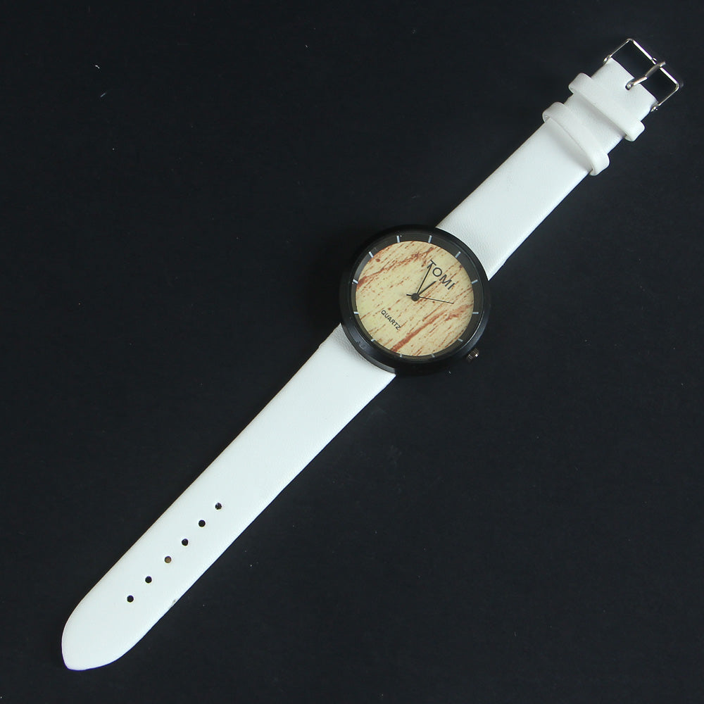 White Strap Black Dial Wrist Watch