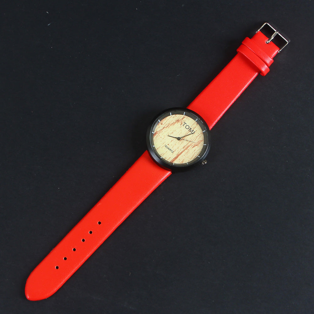 Red Strap Black Dial Wrist Watch