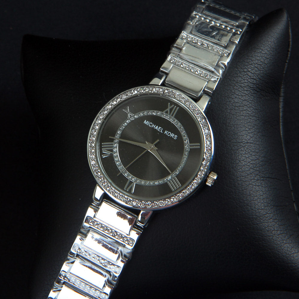 Women Chain Wrist Watch Silver Black MK