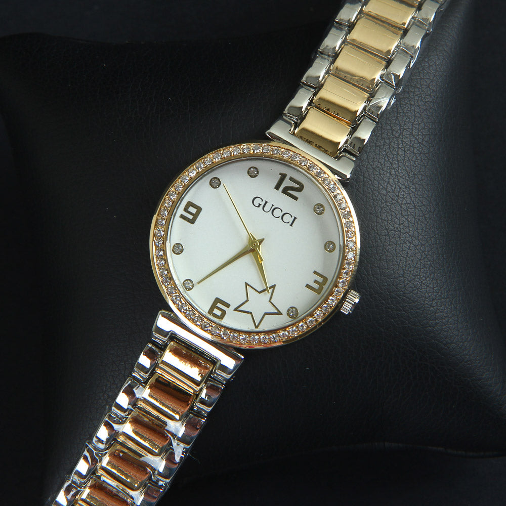 Two Tone Women Chain Wrist Watch Golden White G