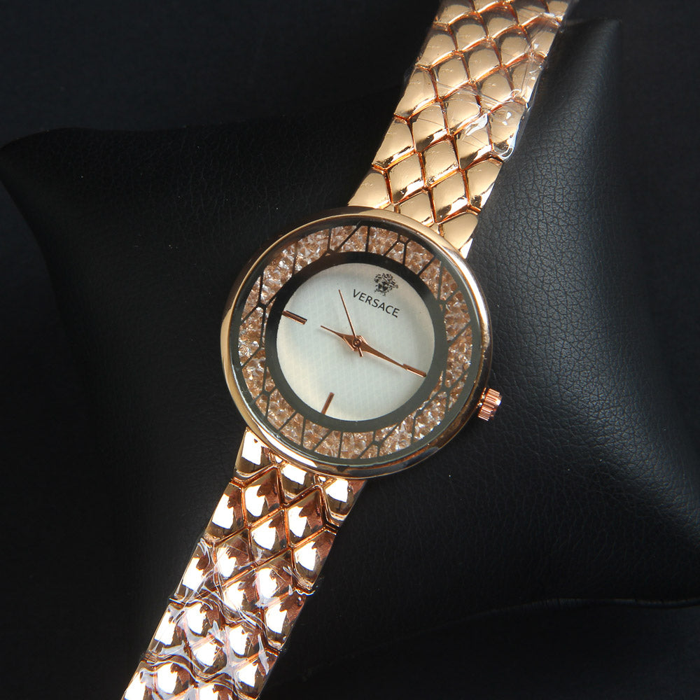 Women Chain Wrist Watch Rosegold White V