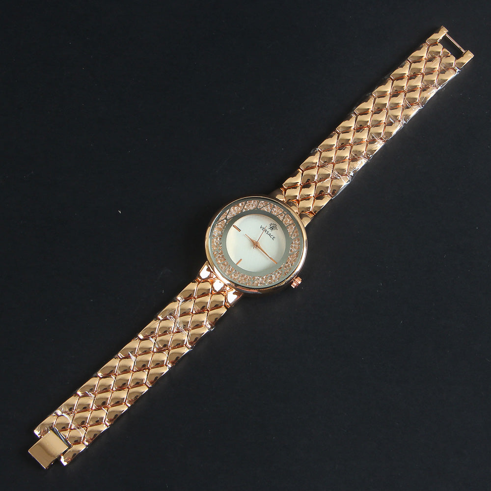 Women Chain Wrist Watch Rosegold White V