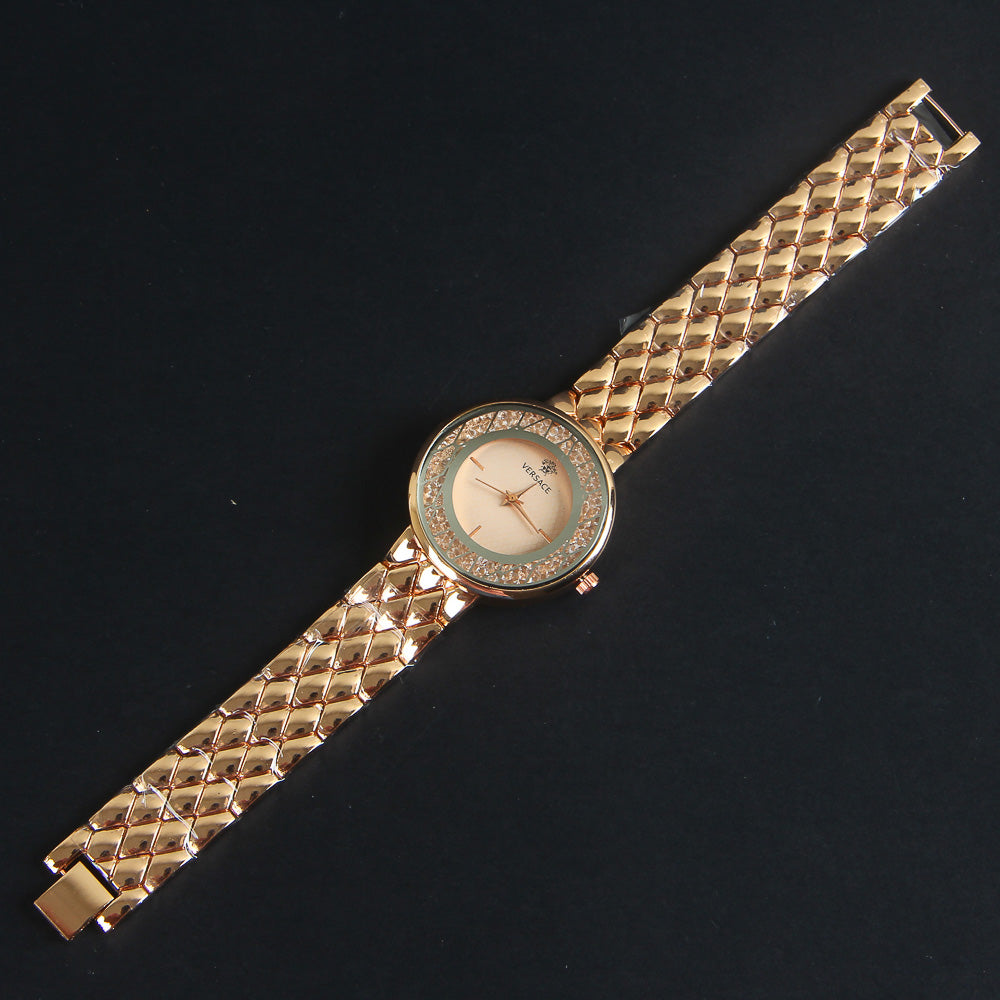 Women Chain Wrist Watch Rosegold Pink V