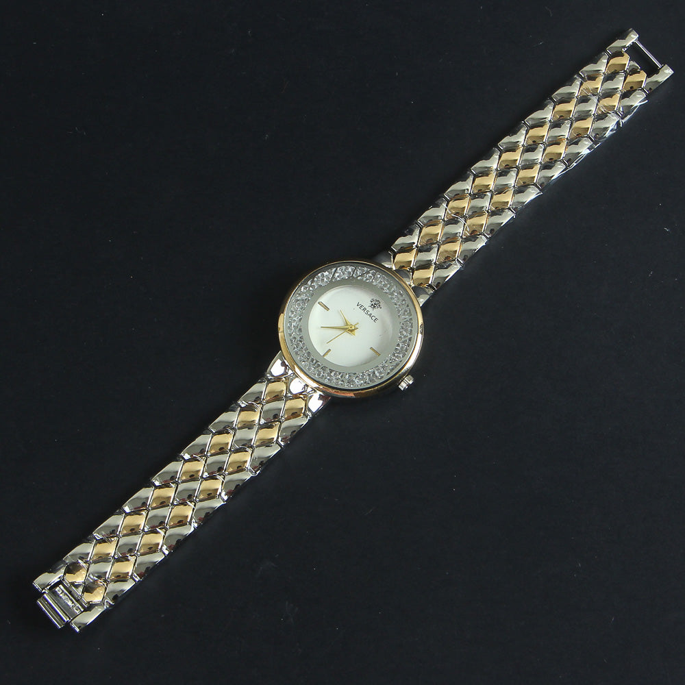 Two Tone Women Chain Wrist Watch Golden White V