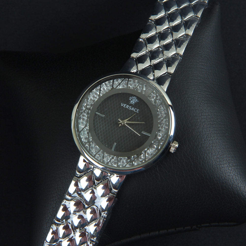 Women Chain Wrist Watch Silver Black V