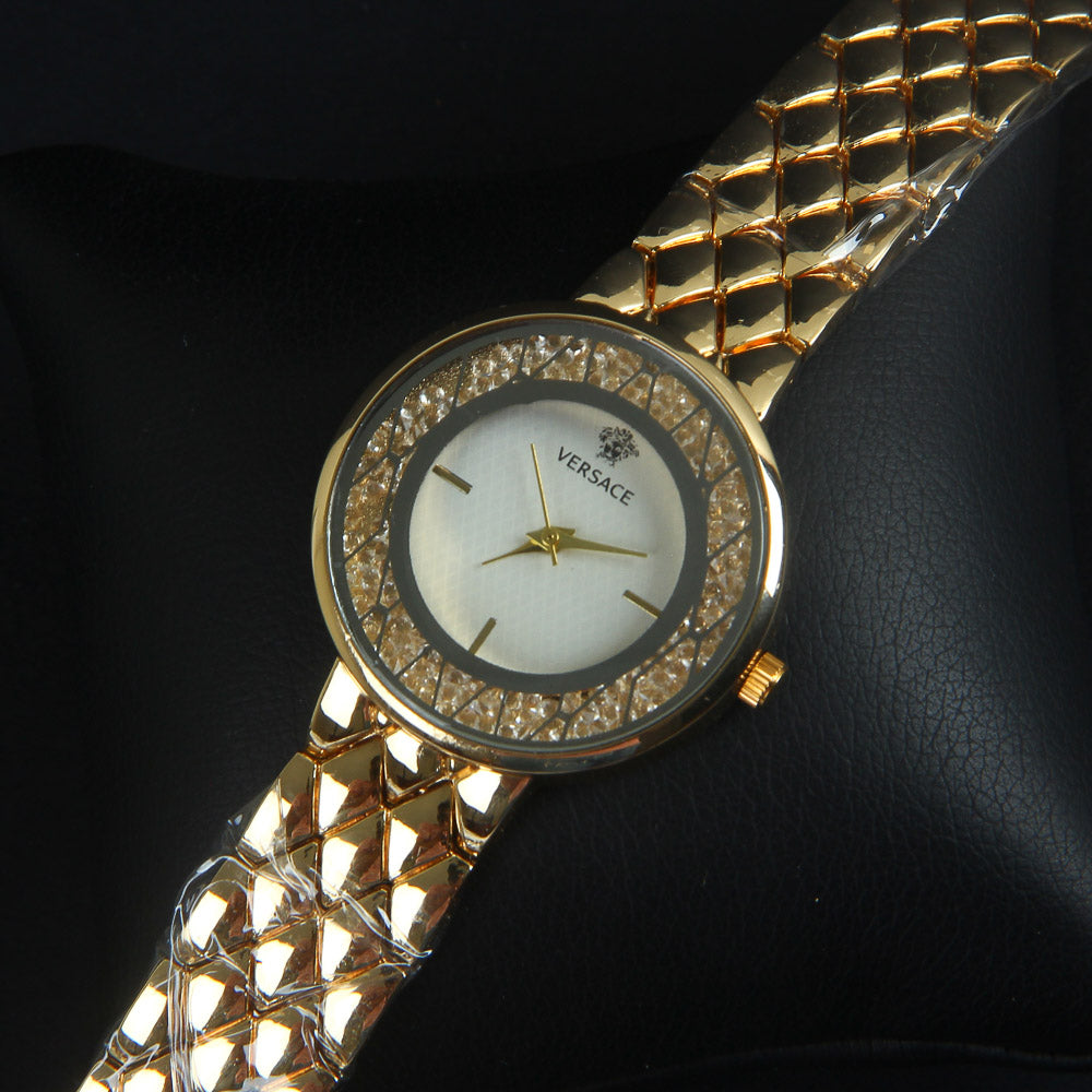 Women Chain Wrist Watch Golden White V