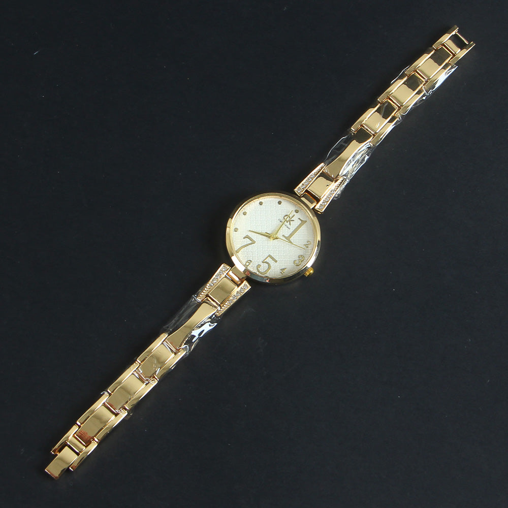 Women Chain Wrist Watch Golden White CK