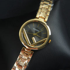 Women Chain Wrist Watch Golden Black F