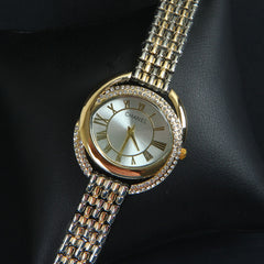 Two Tone Women Chain Wrist Watch Golden Silver C