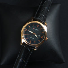 Black Leather Strap Rosegold Dial Women Wrist Watch