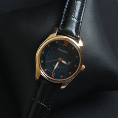 Black Leather Strap Rosegold Dial Women Wrist Watch 1