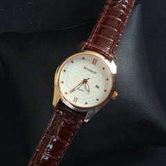 Brown Leather Strap Rosegold Dial Women Wrist Watch 3