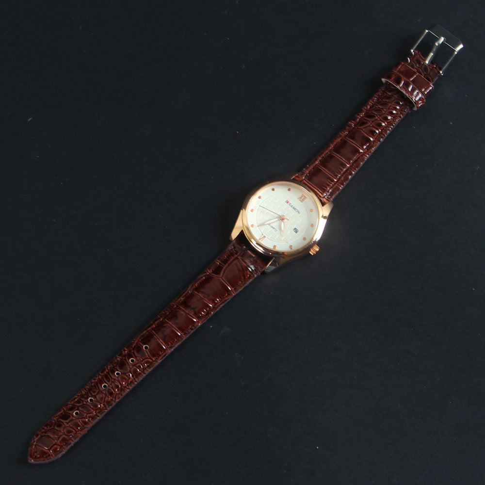 Brown Leather Strap Rosegold Dial Women Wrist Watch 3