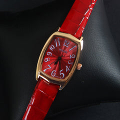 Red Leather Strap Rosegold Dial Women Wrist Watch