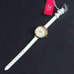 White Leather Strap Rosegold Dial Women Wrist Watch