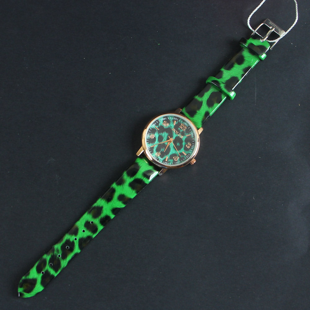 Green Strap Rosegold Dial Women Wrist Watch