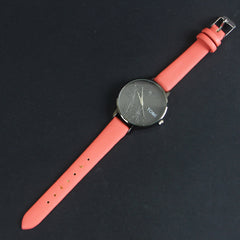 Dark Pink Strap Black Dial Wrist Watch