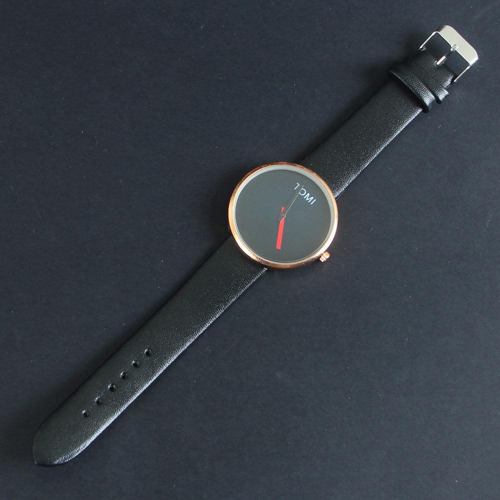 Black Strap Rosegold Dial Wrist Watch