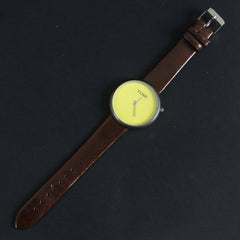 Brown Strap Yellow Dial Wrist Watch