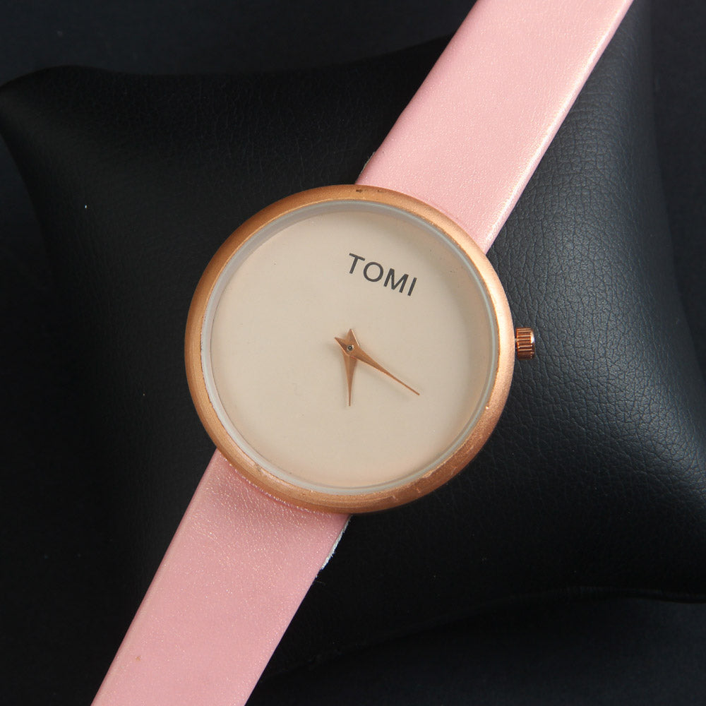 Pink Strap Rosegold Dial Wrist Watch