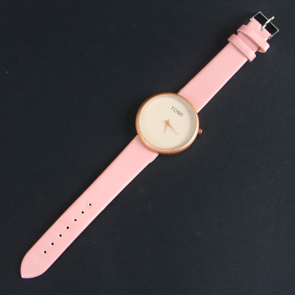 Pink Strap Rosegold Dial Wrist Watch