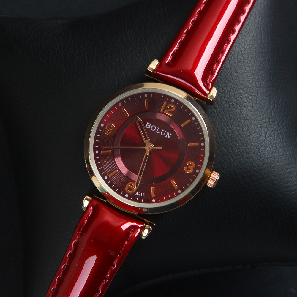 Red Strap Rosegold Dial Women Wrist Watch