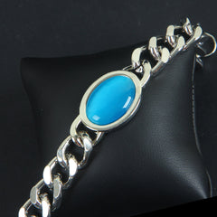 Mans Bracelet Silver Blue Stone