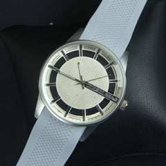 Mens Wrist Watch Grey Strap with Silver Dial